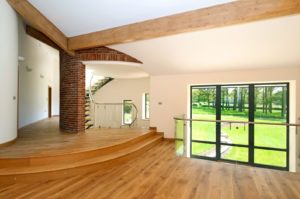 Timber frame house interior